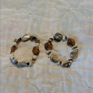Brown and White Polished Stone Beaded Bracelets